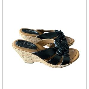 EURO SOFT BY SOFFT FAIRLEY Black strappy wedge sandal size 6.5